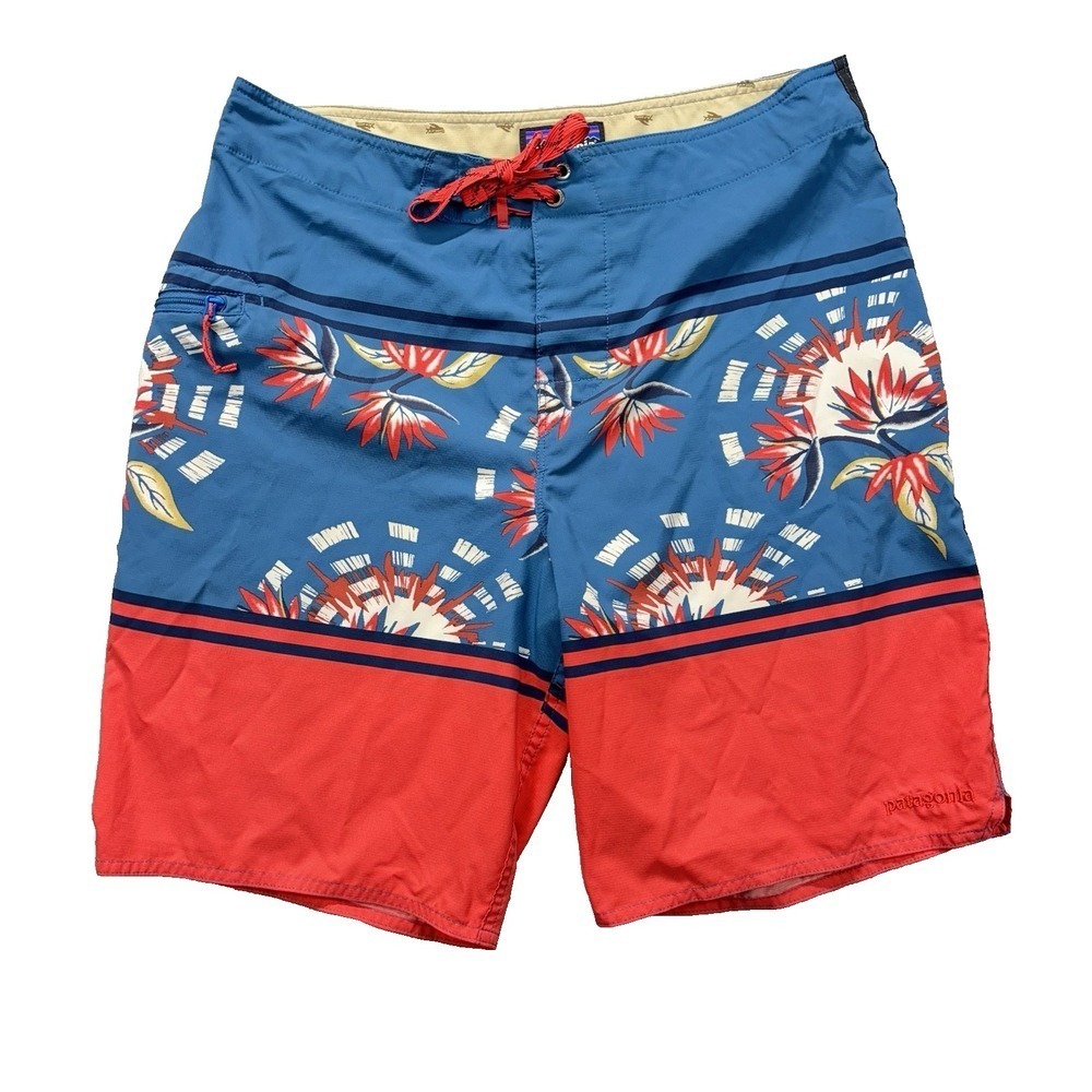 Patagonia Wavefarer Board Shorts Men 31  Multicolor Floral Zip Pocket Beach Surf